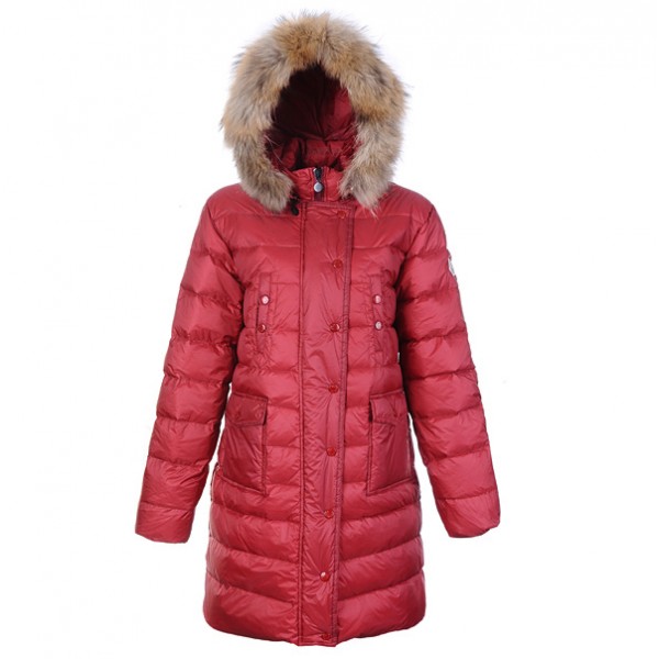 Moncler lunga rossa Pelliccia protezione calda Cappotti uscita